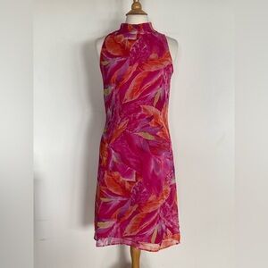 Vibrant Pink and Orange Sleeveless Silk Dress